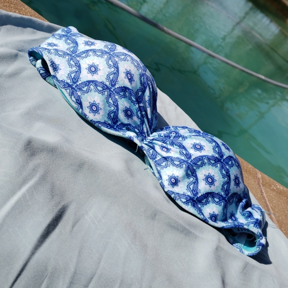 Strapless bikini top SMALL blue spring boho blue